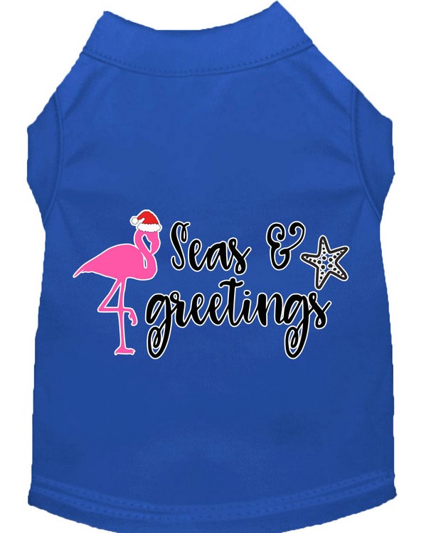 Seas and Greetings Screen Print Dog Shirt Blue Sm